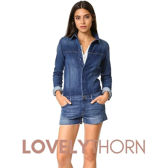 HUDSON // ltd ed ultra-flattering fit long sleeved raw hem stretch denim romper - Picture 2 of 16